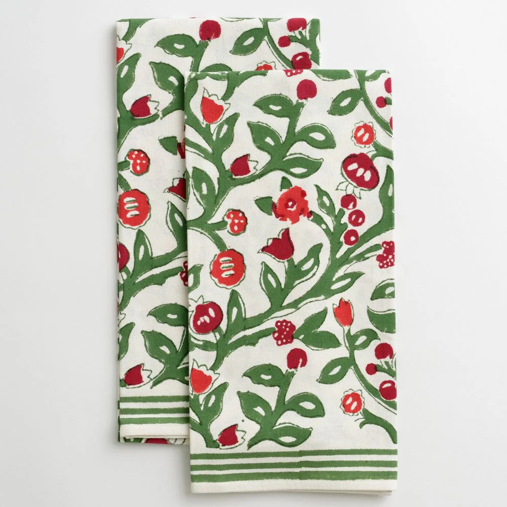 Emma Red & Green Tea Towels | Pomegranate