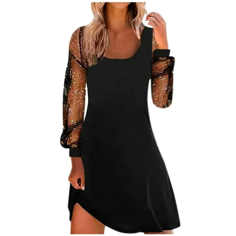Babysbule Summer Women Dresses Women Long Sleeve Lace Stitching Square Neck Slim Above Knee Elega... | Walmart (US)