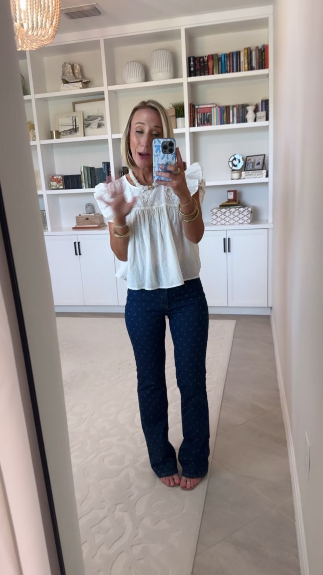 Walmart - part 2 (denim & dress). High-Rise Star Print Bootcut Jeans - size 2. $30. Flutter Sleeve Top - size XS. $26.50. 2 colors.

#LTKOver40 #LTKPetite #LTKSeasonal