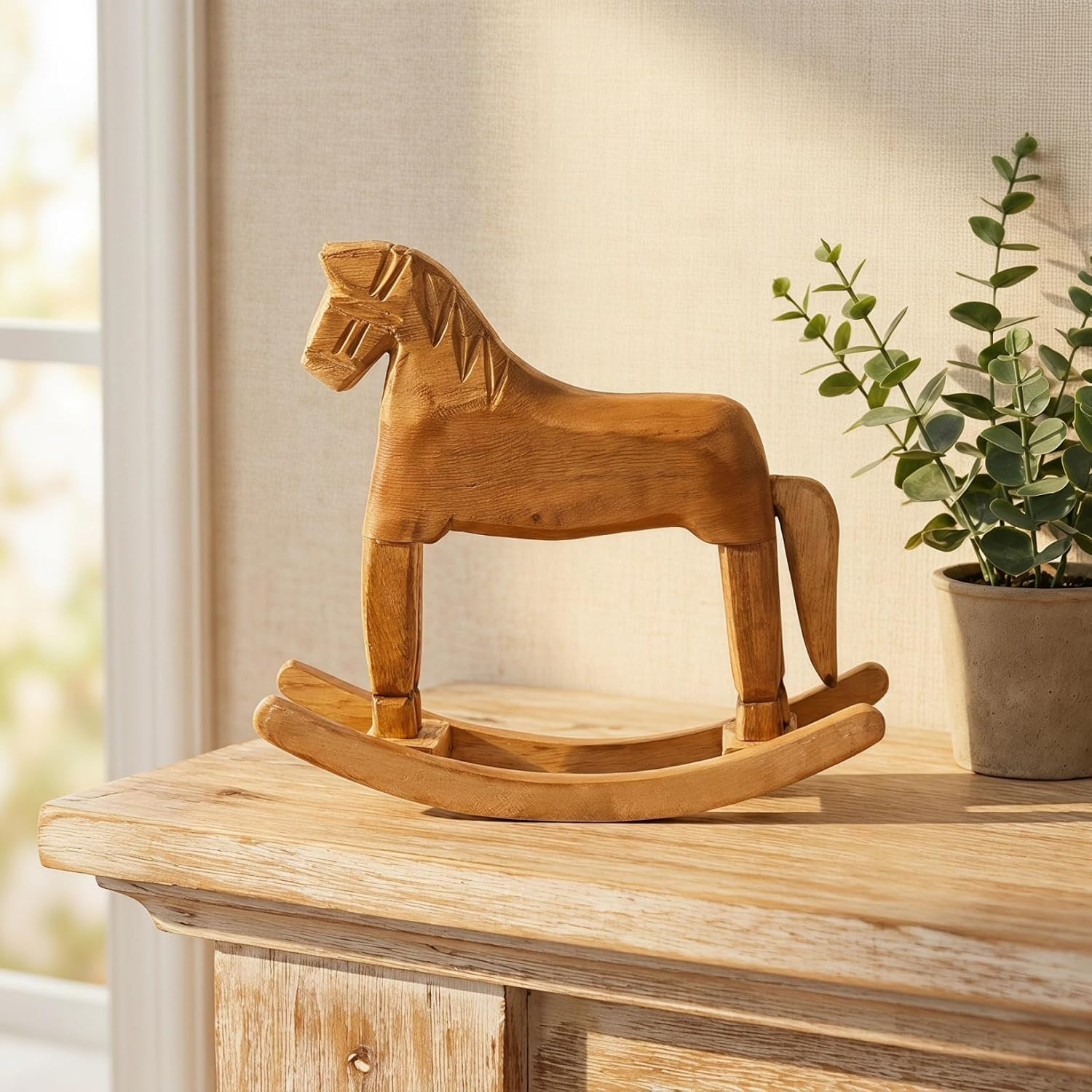 DOITOOL Wooden Rocking Horse Table Decoration 7 Inch Mini Wooden Rocking Horse Figurine for Desktop Craft Ornament Bookshelf Home Decor | Amazon (US)
