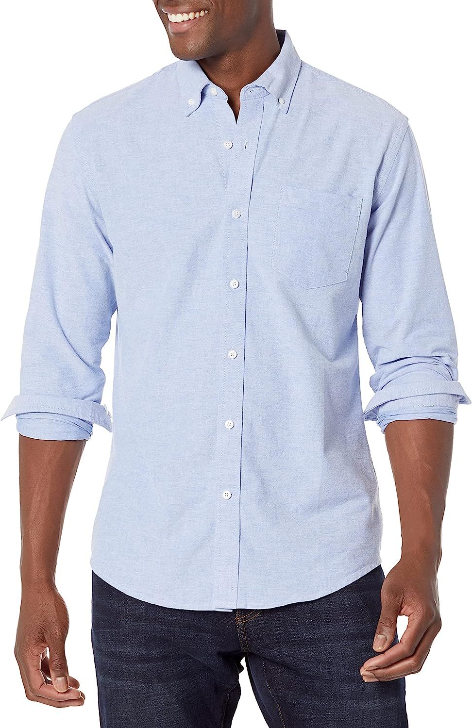 Amazon Essentials Men's Regular-Fit Long-Sleeve Solid Pocket Oxford Shirt | Amazon (US)