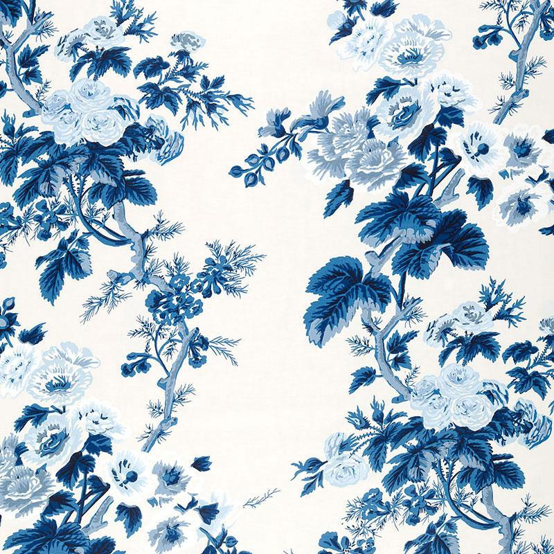 Schumacher Pyne Hollyhock Indigo Fabric | DecoratorsBest