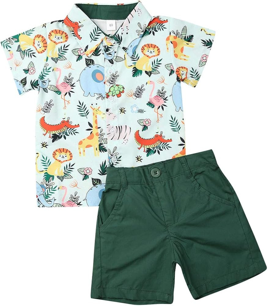 Toddler Baby Boy Summer Outfit Short Sleeve Animal Print Shirt Top and Casual Shorts Set Cute Kid... | Amazon (US)