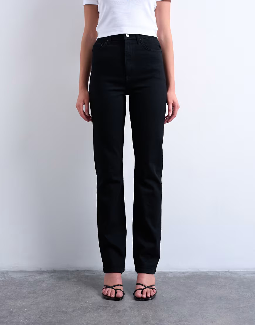 Topshop Dree high rise slim straight leg jean in black | ASOS (Global)