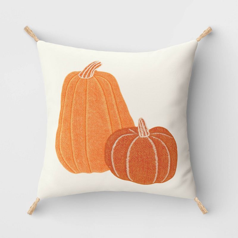 Applique Pumpkin Square Throw Pillow Cream/Gold - Threshold&#8482; | Target