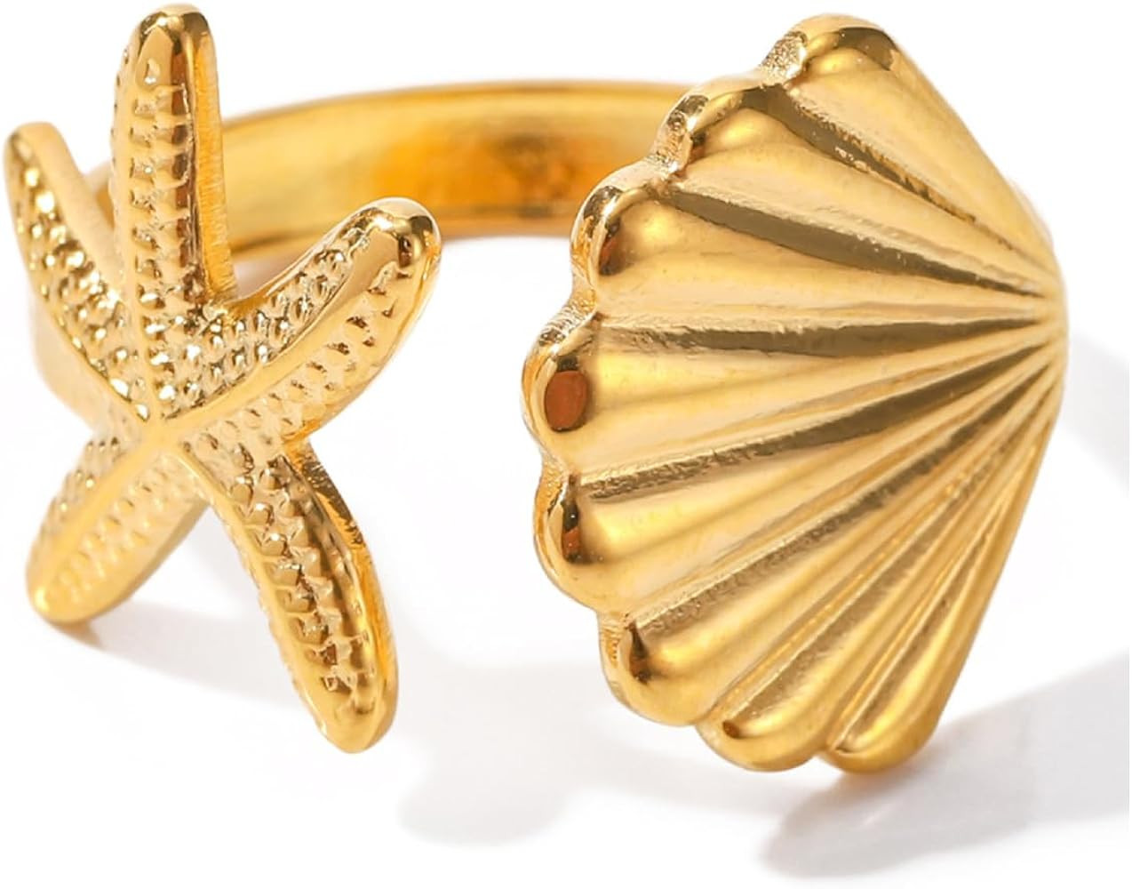 Starfish Seashell Ring,18k Gold Plated Starfish Seahell Ring,Summer Ocean Gifts for Women | Amazon (US)