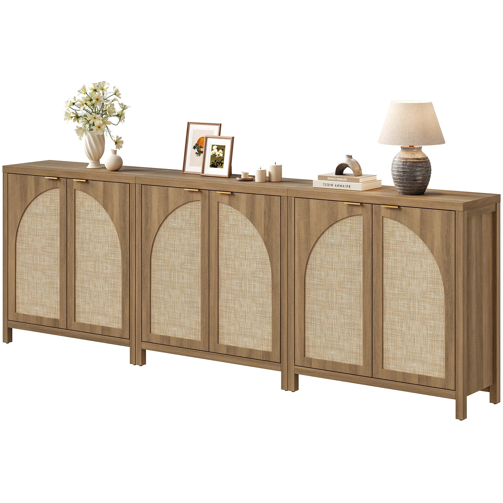 Boho - Rattan Sideboard With Adjustable Shelves (Set of 3) | Wayfair North America