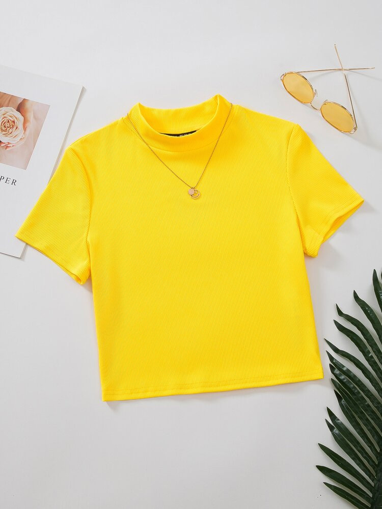 Mock Neck Rib Knit Tee | SHEIN