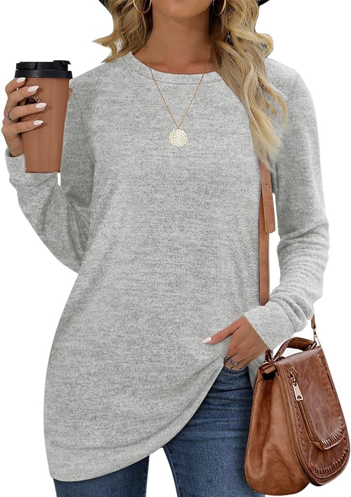 Sweatshirts for Women Long Sleeve Crew Neck Plain Fashion Casual Tops | Amazon (US)