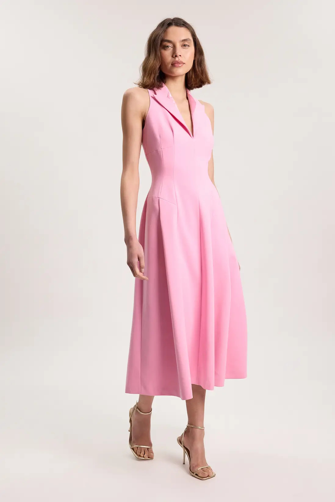 Compact Stretch Seam Detail Tailored Full Skirted Midi Dress | Karen Millen