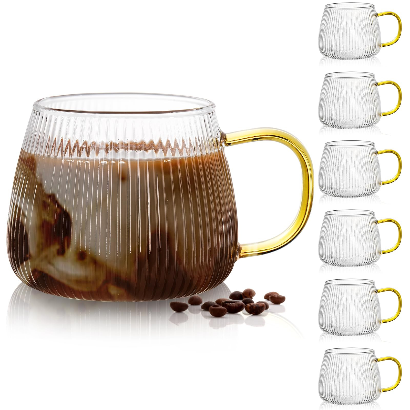 AVLA 6 Pack Glass Coffee Mugs, 16 OZ Unique Vertical Stripes Coffee Cup, Clear Large Tea Glasses ... | Amazon (US)