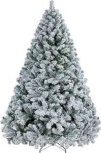 Yaheetech 7.5ft Premium Snow Flocked Hinged Artificial Christmas Fake Spruce Full Tree for Home O... | Amazon (US)