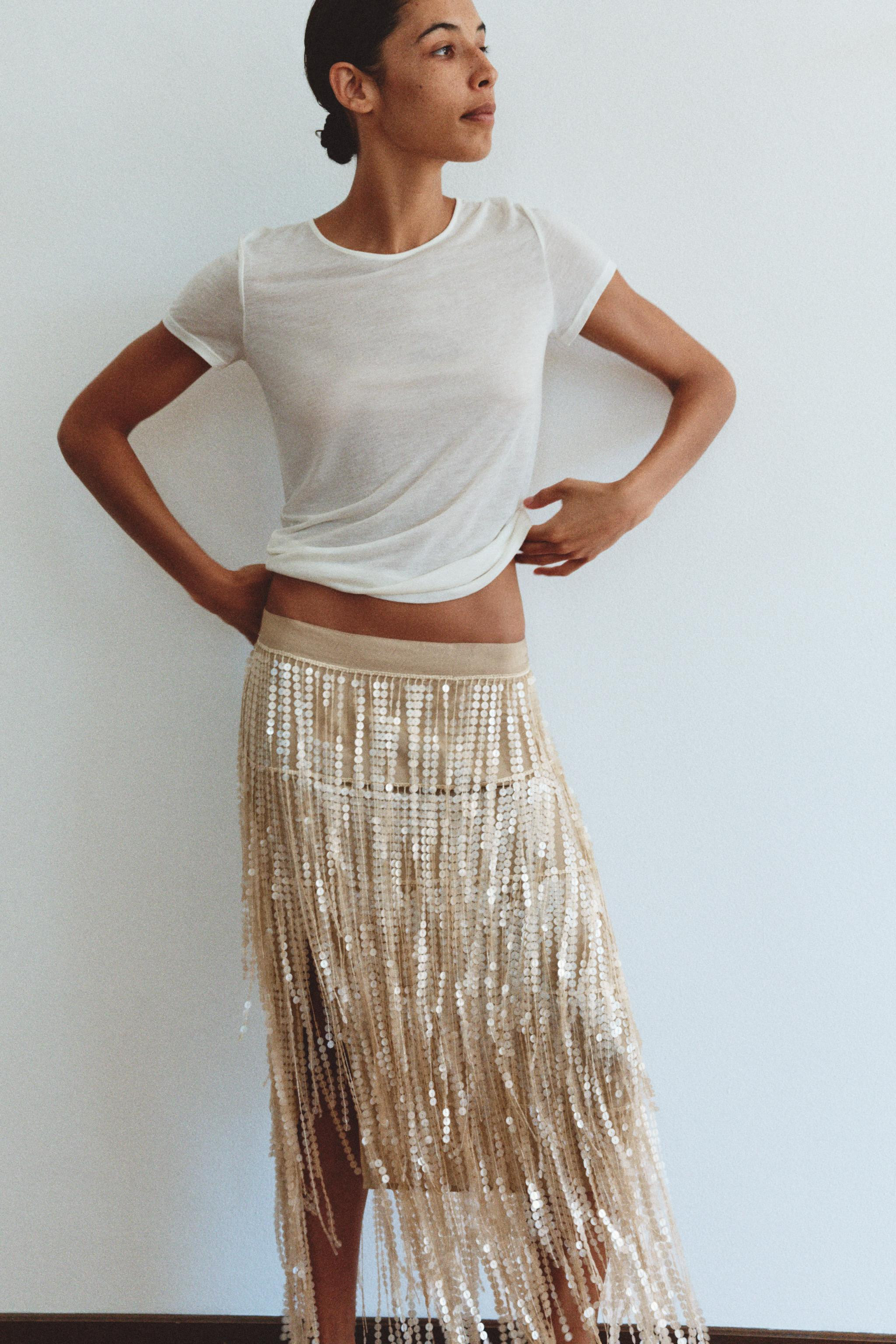 SEQUIN FRINGE MIDI SKIRT | Zara US