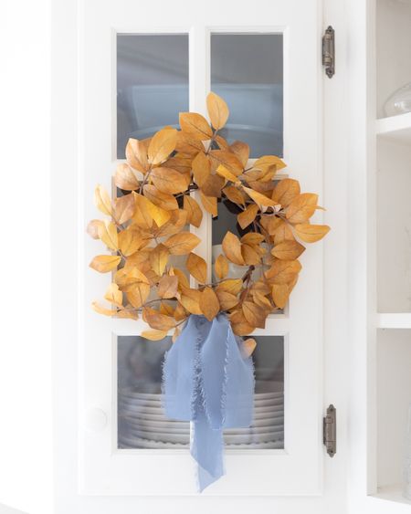 Love these mini golden leaf wreaths! I have 3 in my kitchen, and they’re the perfect size for cabinets and small windows. Seriously such an easy way to bring festive fall decor into the kitchen.  Linking the ribbon and hangers I use, as well! 

#LTKhome #LTKHalloween #LTKSeasonal