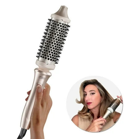 TYMO STYLUX Thermal Brush 3-in-1 Heated Round Brush for Blowouts Straightening & Curling 1.7-inch Ceramic Barrel Dual Voltage Gold | Walmart (US)