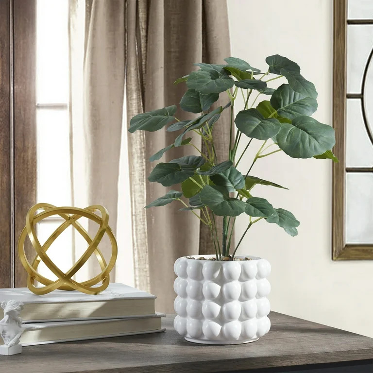 Green Faux Plant in a White Ceramic Bubble Vase, 15.5" - Walmart.com | Walmart (US)
