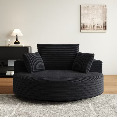 55"W Oversized Black Corduroy Swivel Accent Chair with Pillow, 360° Swivel Upholstered Lounge Chair for Living Room, Bedroom, or Media Room - Koiai | Target