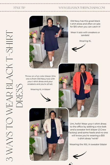 I was very impressed by the quality of this t-shirt dress from Old Navy! I quickly styled it 3 ways for y’all! I’m loving the option of wearing it to work 😉 

Let me know if you have any questions!! 

Old Navy Style / Styled Multiple Ways / Leliassoutherncharm / blazer / workwear / vacation outfit / weekend outfit / travell

#LTKstyletip #LTKtravel #LTKfindsunder50