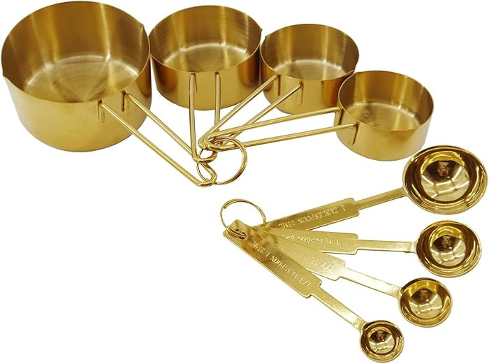Gold 304 Stainless Steel Measuring Cup and Spoon Set, Stackable, 8-Piece, Long Handle for Narrow ... | Amazon (US)