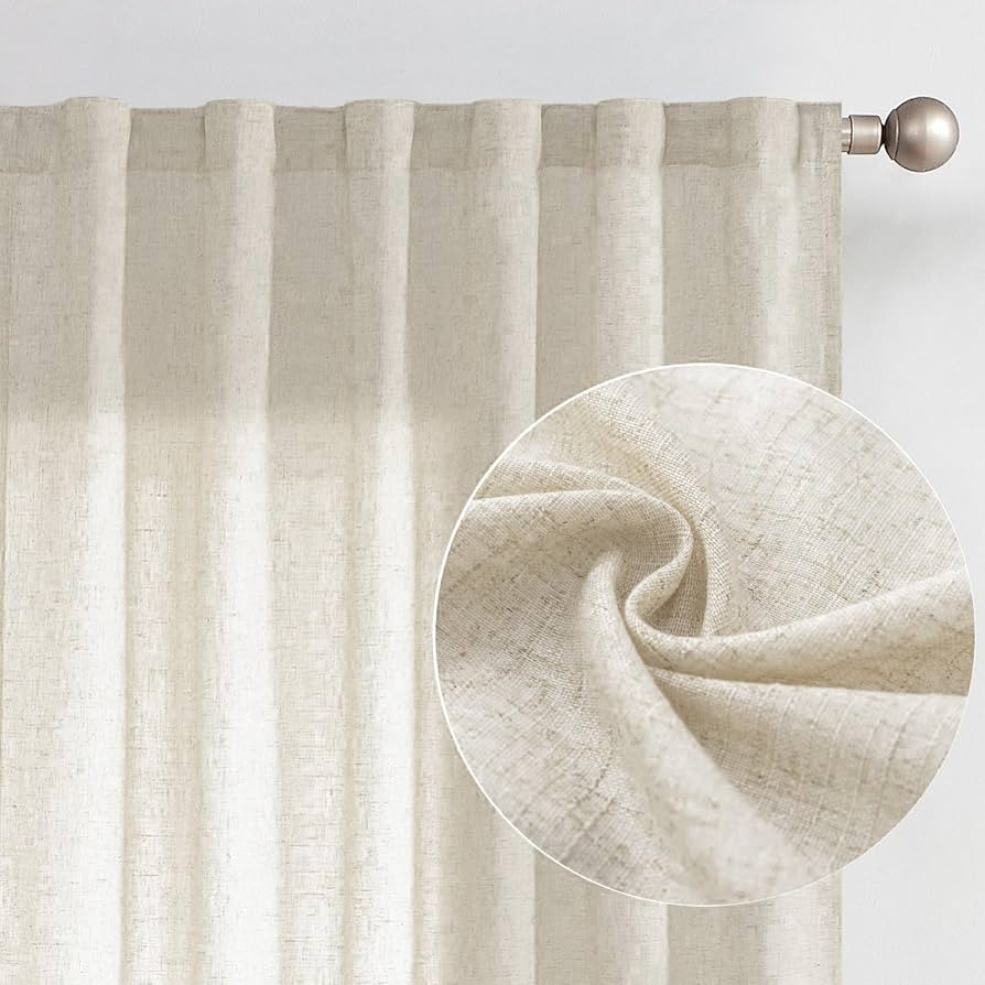 jinchan Linen Beige Curtains 96 Inches Long for Living Room Farmhouse Rod Pocket Back Tab Light F... | Amazon (US)