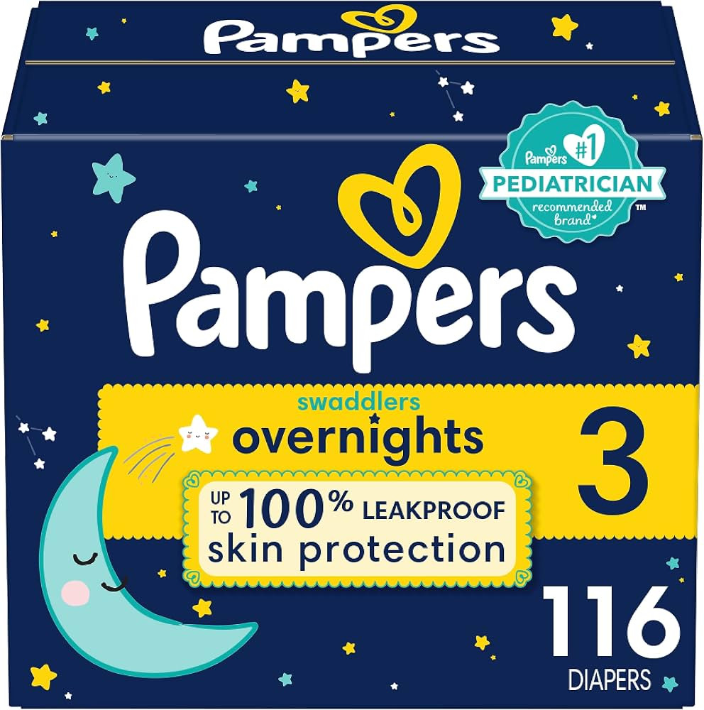 Pampers Swaddlers Overnights Diapers - Size 3, 116 Count, Disposable Baby Diapers, Night Time Ski... | Amazon (US)