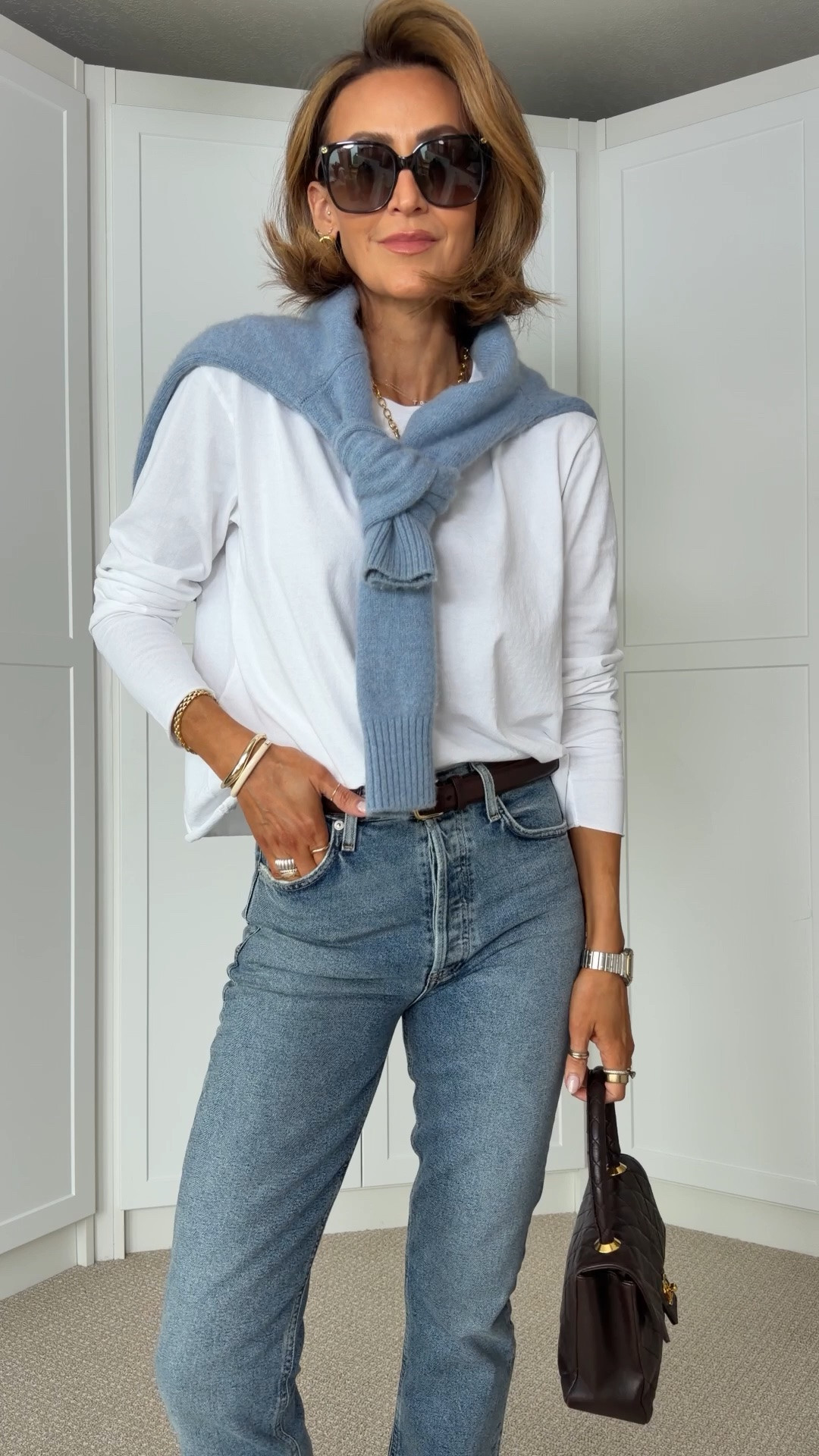 KSD Shorties: Life Group Outfit 👖🤍 comment SHOP and I’ll send you all the links! 

Wearing my new classic straight leg jean that fits like a glove and goes perfectly with a pair of loafers. Oversized long-sleeve tee and cashmere layers. 

Size 25 on jeans, fits snug. Xs on tee and sweater (both fit slightly oversized)

#LTKootd #LTKgrwm #LTKSeasonal