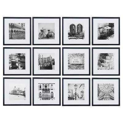 12pc 12" x 12" Black Frame Kit, Matted To 7.5" x 7.5" - Gallery Perfect | Target