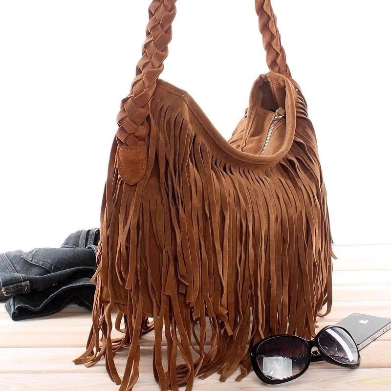 Fashion Celebrity Tassel Suede Fringe Shoulder Messenger Handbag Cross Body Bag - Walmart.com | Walmart (US)
