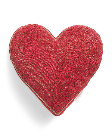 Made In India 15x15 Metallic Border Beaded Heart Pillow | Marshalls
