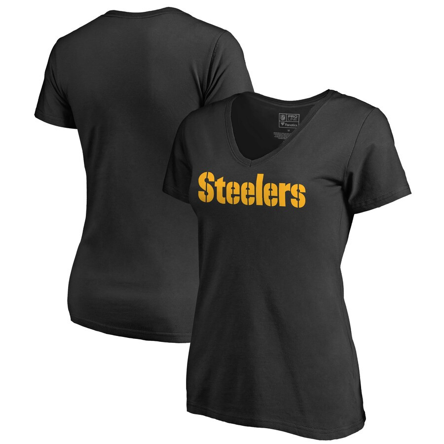 Women's Pittsburgh Steelers Black Wordmark V-Neck T-Shirt | NFL Shop