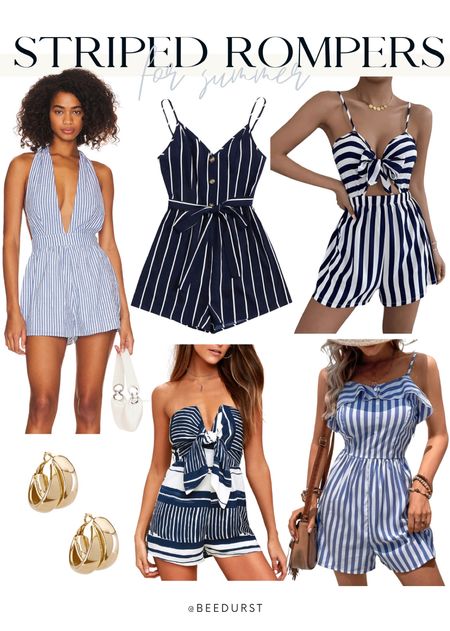 Blue and white nautical striped romper, summer outfit for Memorial Day, red white and blue 4th of July look, striped nautical rompers for summer, boat looks 

#LTKstyletip #LTKunder50