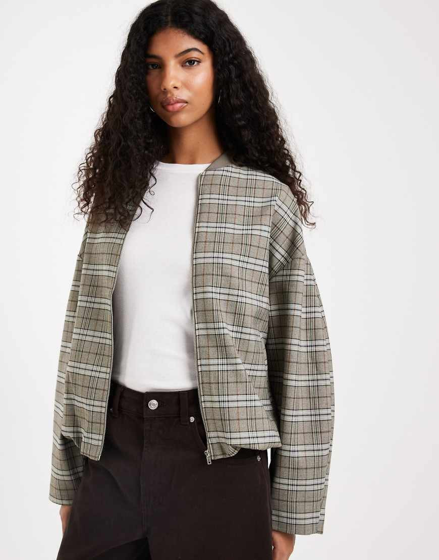 ASOS DESIGN tailored bomber jacket in check-Multi | ASOS (Global)
