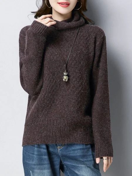 Purple Long Sleeve H-line Turtleneck Sweater | StyleWe (US)