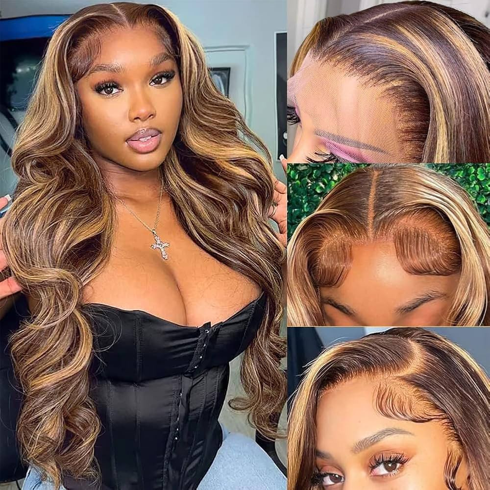 Pizazz 13x4 Ombre Highlight Lace Front Wigs Human Hair with Baby Hair 180 Density 4/27 Honey Blon... | Amazon (US)