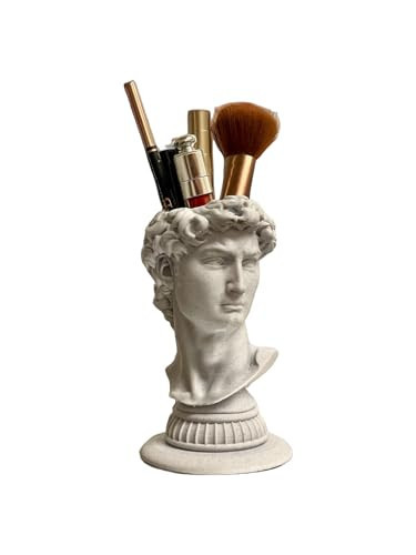 David Head Bust Statue makeup organizer, storage pen,brush Holder, desktop organizer, pot vase, Flower pots, bioplastic 3D printed (white marble color) | Amazon (US)
