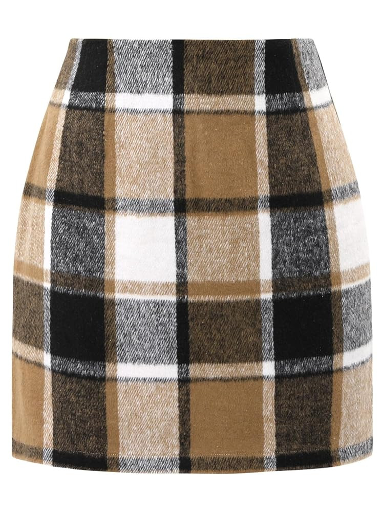 onlypuff Fall Plaid Skirts for Women High Waist Bodycon Mini Skirt Ladies Above The Knee Dress Fa... | Amazon (US)