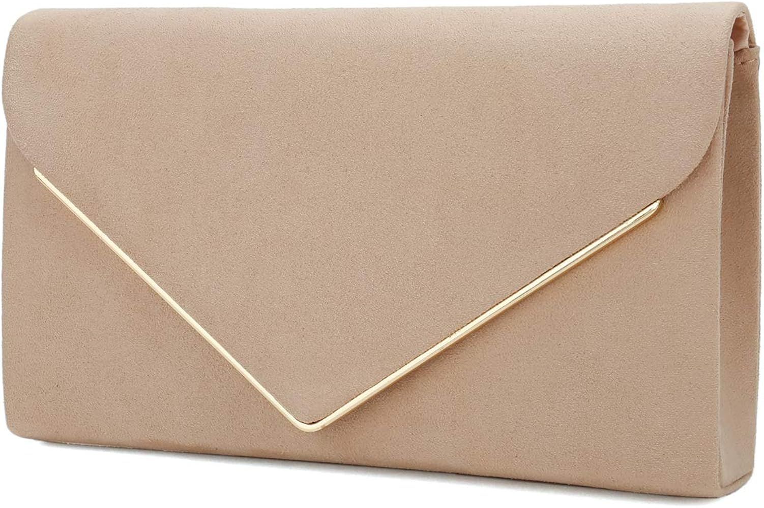 Charming Tailor Faux Suede Clutch Bag Elegant Metal Binding Evening Purse for Wedding/Prom/Black-Tie | Amazon (US)