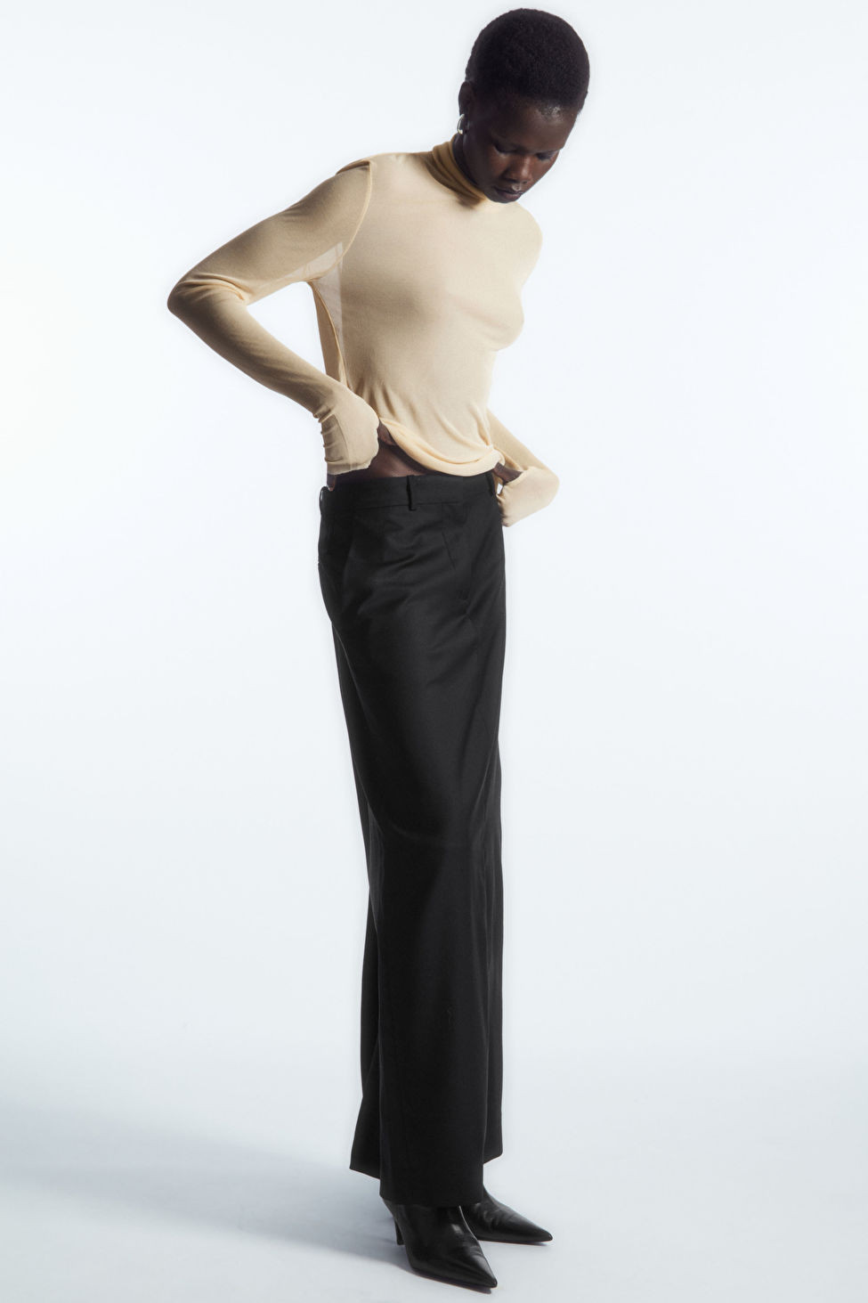 SEMI-SHEER PURE SILK ROLL-NECK TOP | COS UK