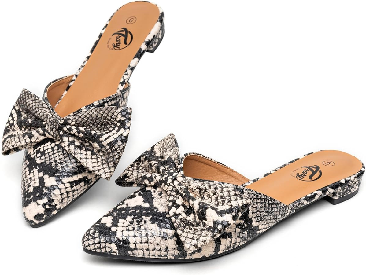 Trary Mules for Women Flats Comfortable, Bow Pointed Toe Womens Mules, Flats Mules Shoes for Women, Cute Mule Women's Mules & Clogs, Slip On Womens Mules Flats, Backless Loafers Mule Shoes for Women | Amazon (US)