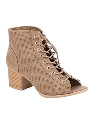 QUPID Peep Toe Lace Up Womens Booties | Amazon (US)