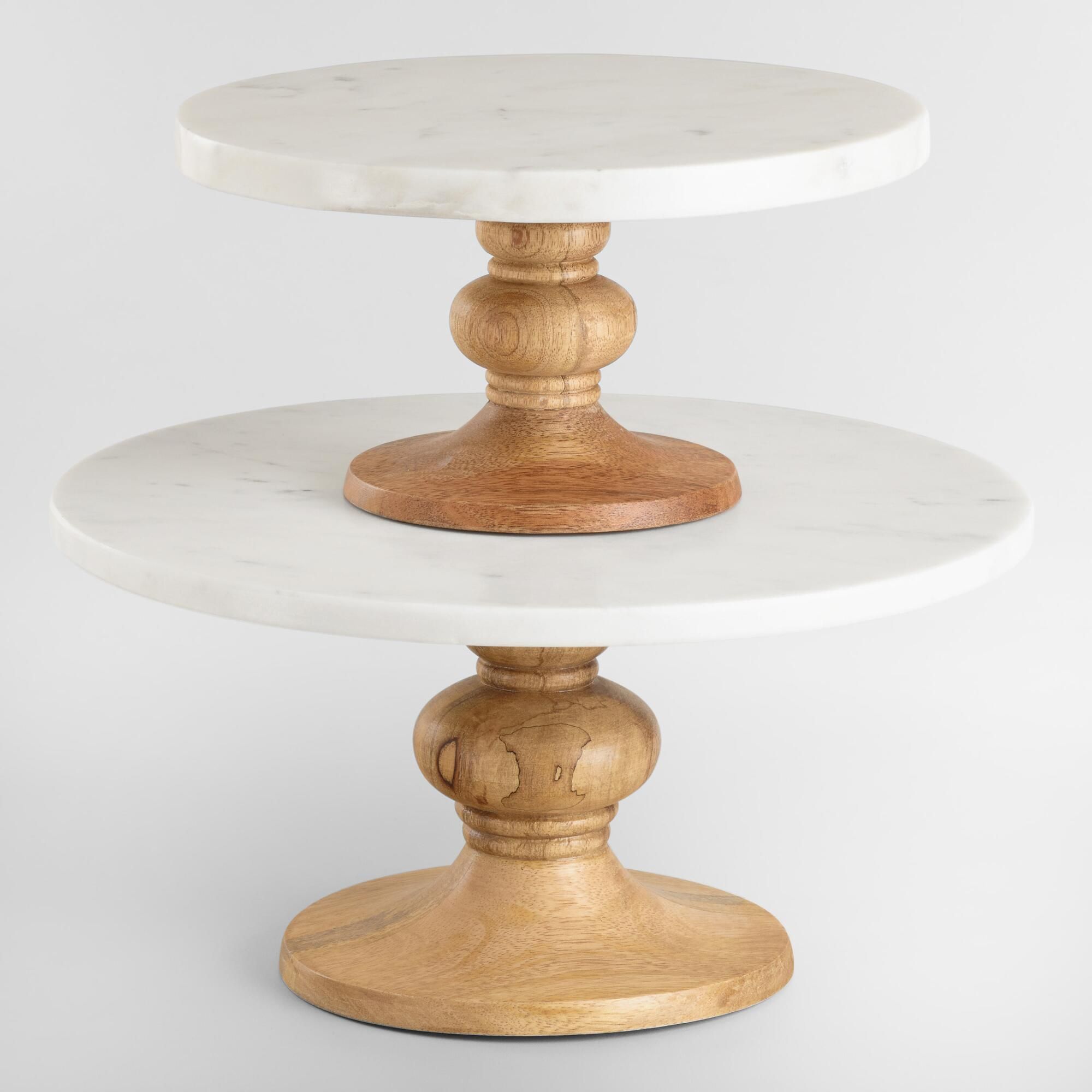 Round Marble and Wood Pedestal Stand - Stone  - 9In by World Market 9In | World Market