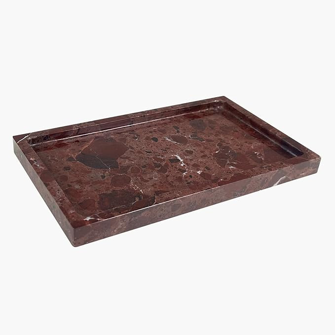 Natural Marble Vanity Tray, 10"x6" Genuine Red Marble Tray for Bathroom/Kitchen/Dresser (Rosso Le... | Amazon (US)