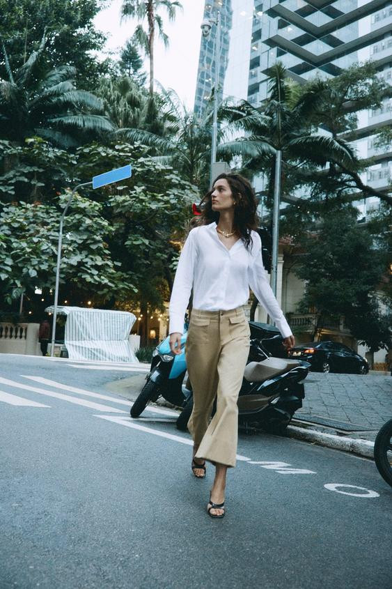 Zara - Culotte Trousers With Pockets - Khaki - S - Woman | Zara AU