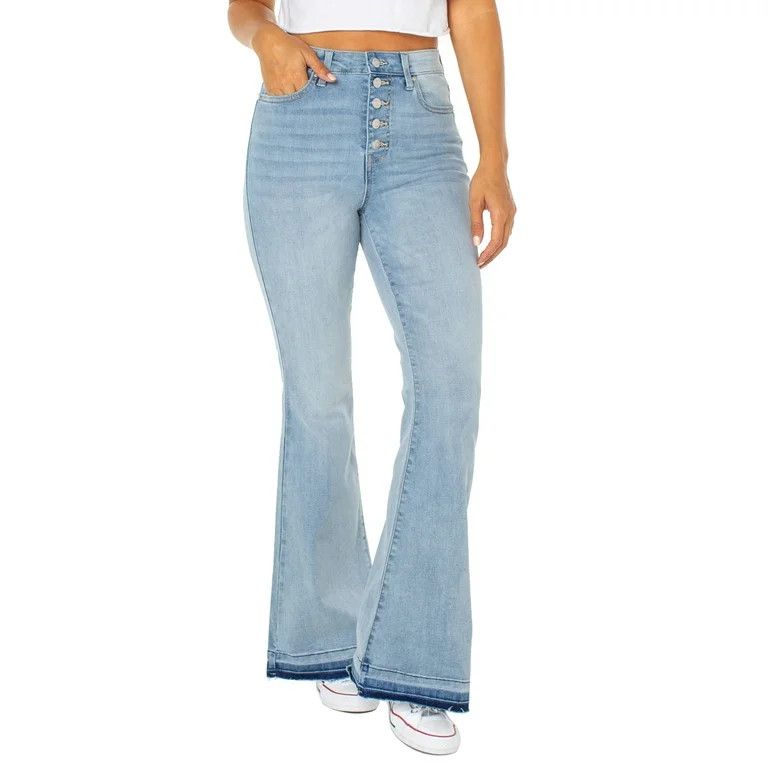 Celebrity Pink Women's Exposed Button Flare Jeans | Walmart (US)