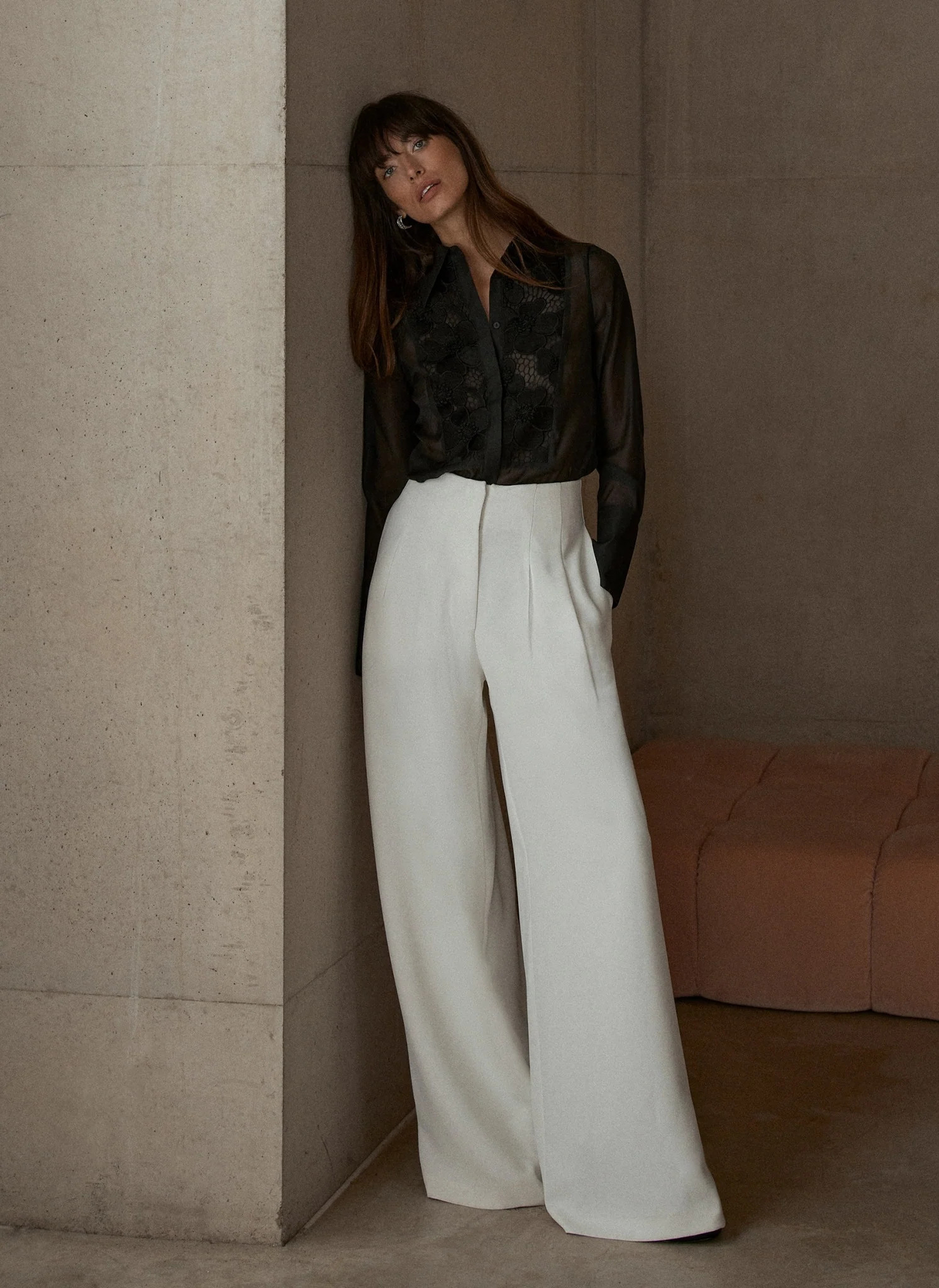 White Wide Leg Darted Trousers | Mint Velvet