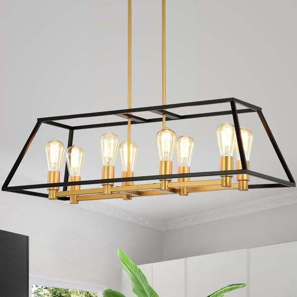 Jerry Matte Black+Gold 8-Light Linear Kitchen Island Chandelier | Bed Bath & Beyond