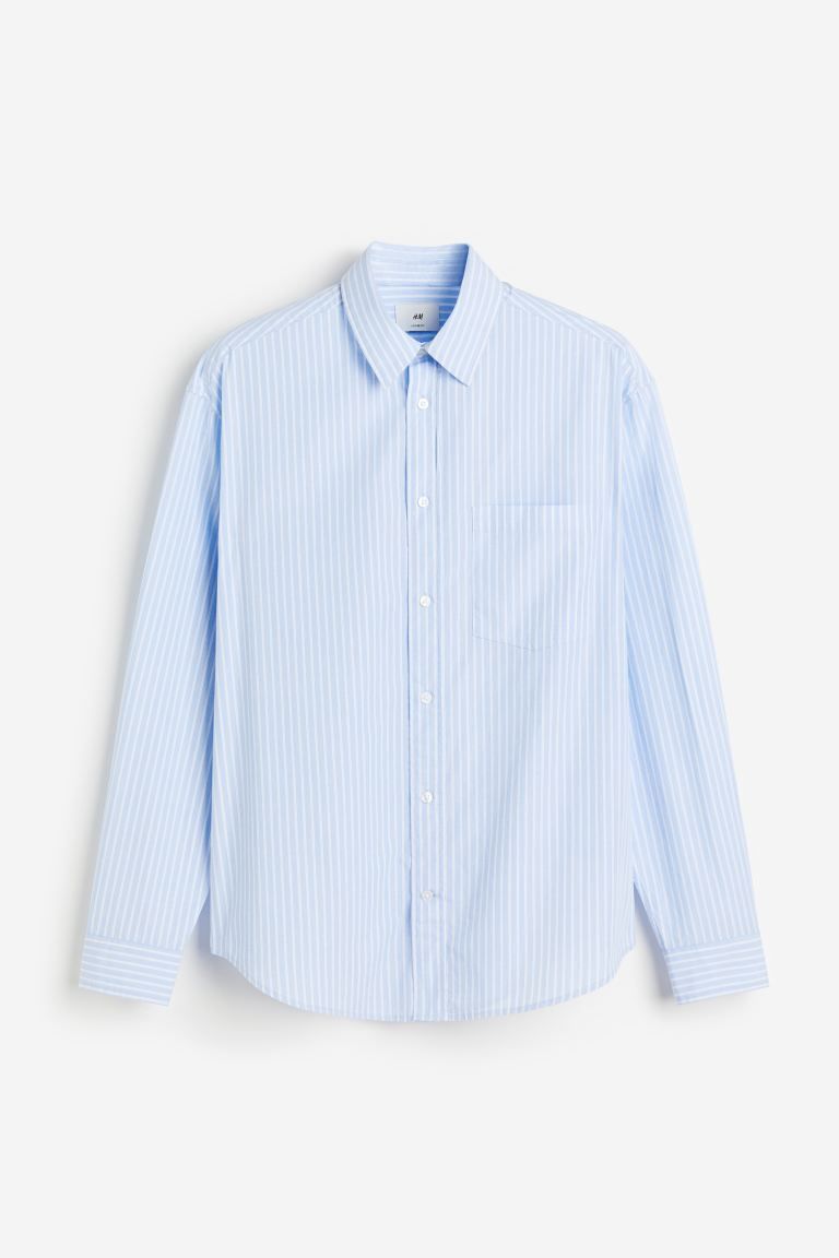 Loose Fit Poplin shirt - Light blue/Striped - Men | H&M GB | H&M (UK, MY, IN, SG, PH, TW, HK)