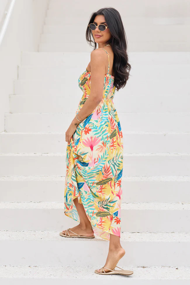 Aria Multi Palm Print Maxi Dress | Pink Lily