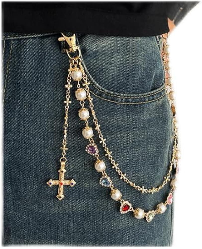 Layered Daisy Pearl Wallet Chain Rhinestone Flower Heart Cross Bag Charms Keychain Pants Jean Cha... | Amazon (US)