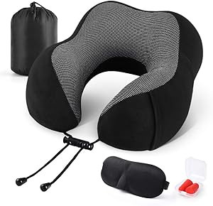 Emgthe Travel Pillow 100% Memory Foam Pillow, Neck Pillow for Airplane, Neck & Head Support Pillo... | Amazon (US)
